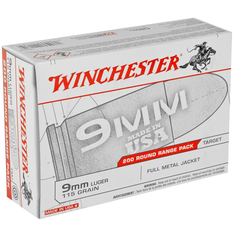 chester USA 9mm Luger 115 Grain FMJ 200 Round Value Pack Box Of 200 Ammo