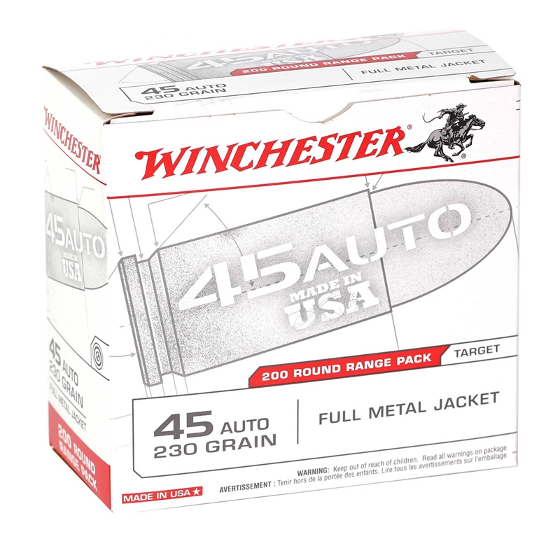 Winchester USA 45 ACP AUTO Ammo 230 Grain Full Metal Jacket Ammo - USA45W Box Of 200 USA45W Box Of 200 Ammo