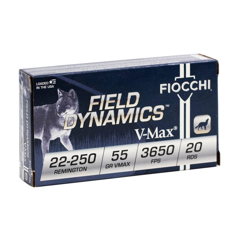 Fiocchi Field Dynamics 22-250 Remington Ammo 55 Grain Hornady V-Max Ammo - 22250HVD Case Of 200 (10 Boxes Of 20) Ammo - Free Shipping 22250HVD Case Of 200 (10 Boxes Of 20) - Free Shipping Ammo