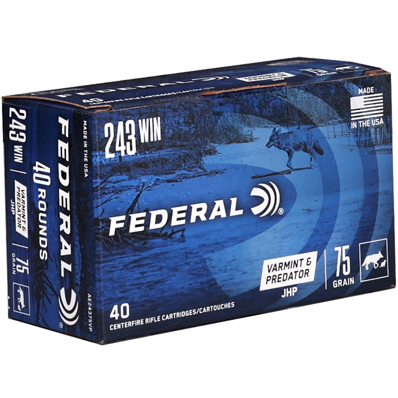 Federal American Eagle 243 Winchester Ammo 75 Grain Jacketed Hollow Point AE24375VP Box Of 40 eral American Eagle 243 Winchester 75 Grain Jacketed Hollow Point AE24375VP Box Of 40 Ammo