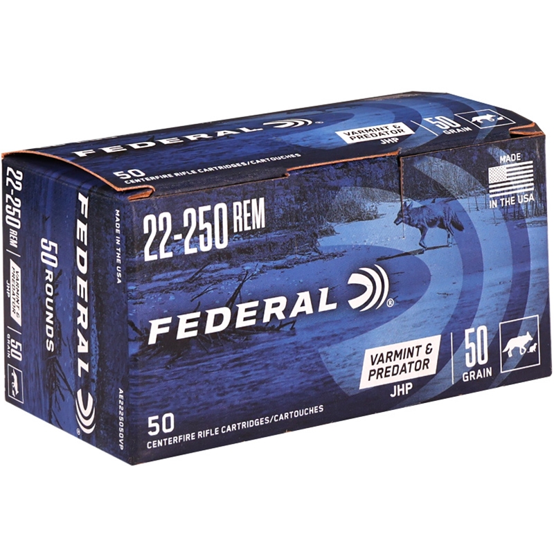 Federal American Eagle Varmint And Predator 22-250 Remington Ammo 50 Grain Jacketed Hollow Point Box Of 50 eral American Eagle Varmint And Predator 22-250 Remington 50 Grain Jacketed Hollow Point Box Of 50 Ammo