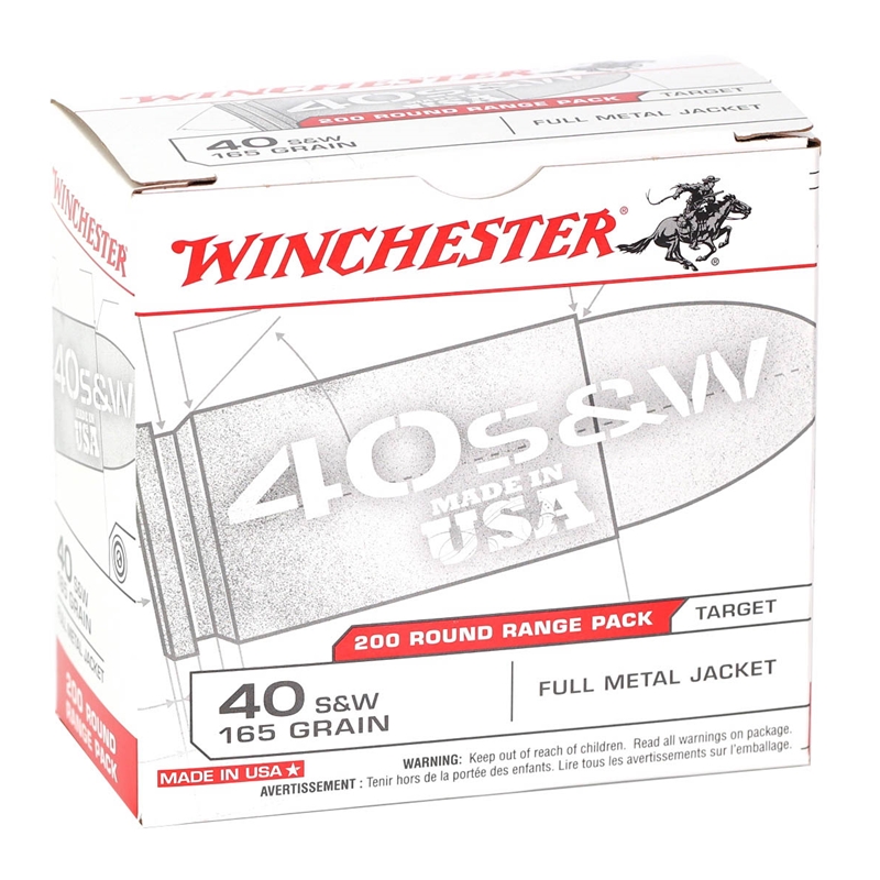Winchester USA 40 S&W Ammo 165 Grain Full Metal Jacket 200 Round Range Pack Ammo - USA40W Box Of 200 USA40W Box Of 200 Ammo