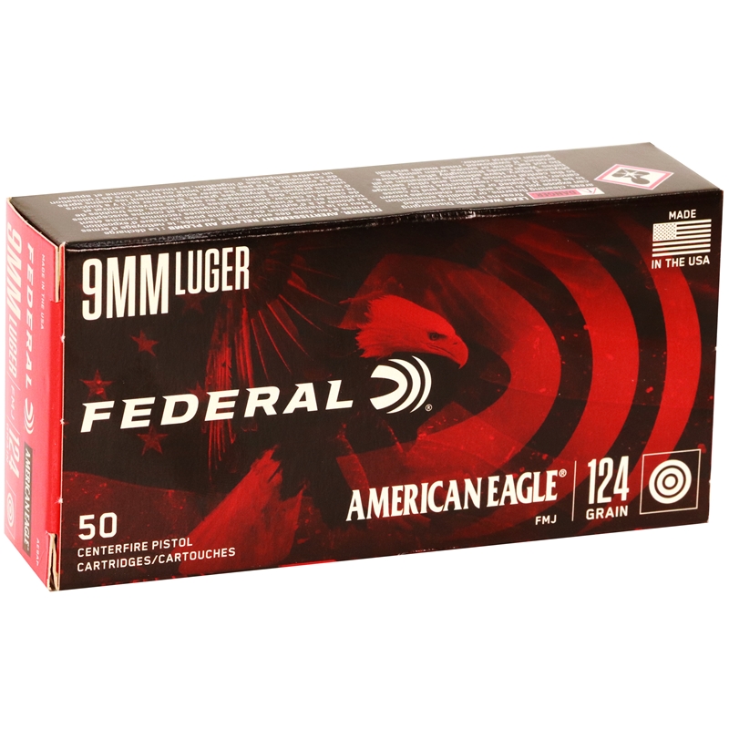 eral American Eagle 9mm Luger 124 Grain Full Metal Jacket Box Of 50 Ammo
