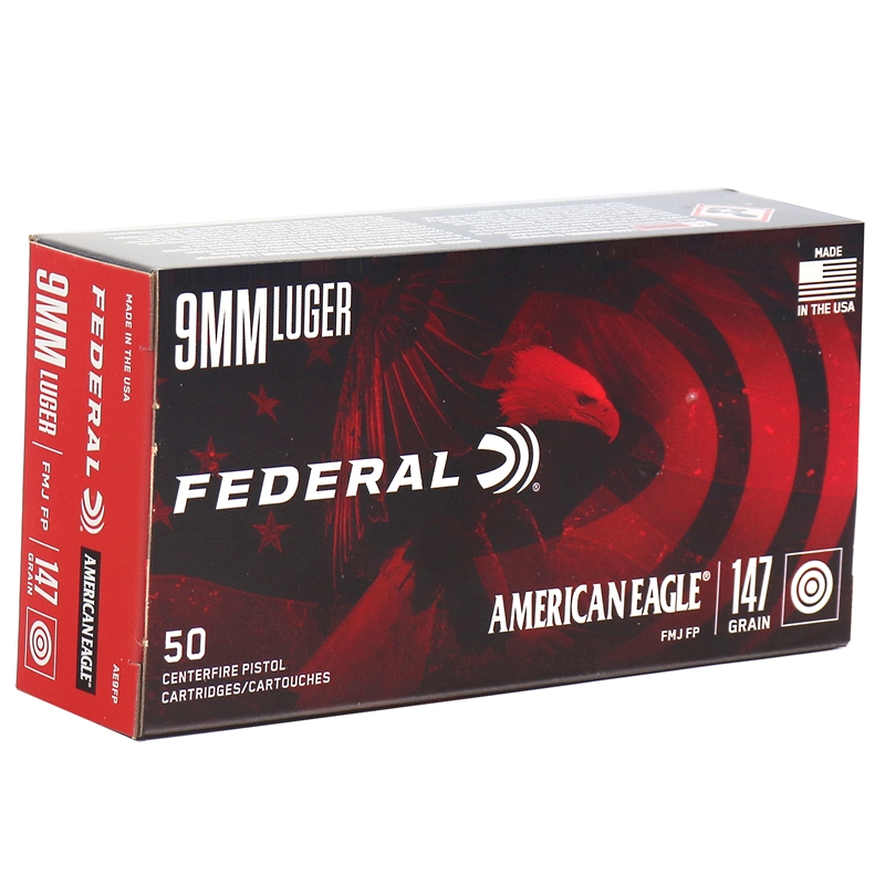 eral American Eagle 9mm Luger 147 Grain Full Metal Jacket Box Of 50 Ammo