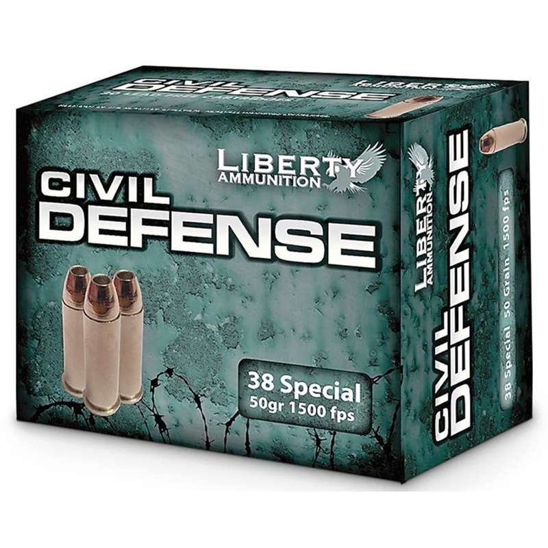 Liberty Civil Defense 38 Special Ammo 50 Grain Fragmenting Copper Hollow Point Lead Free Box Of 20 erty Civil Defense 38 Special 50 Grain Fragmenting Copper Hollow Point Lead Free Box Of 20 Ammo