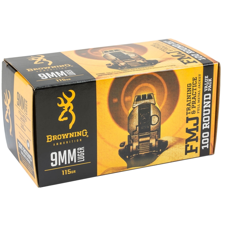 Browning 9mm Ammo 115 Grain Full Metal Jacket 100 Round Value Pack Ammo - B191800094 Box Of 100 B191800094 Box Of 100 Ammo